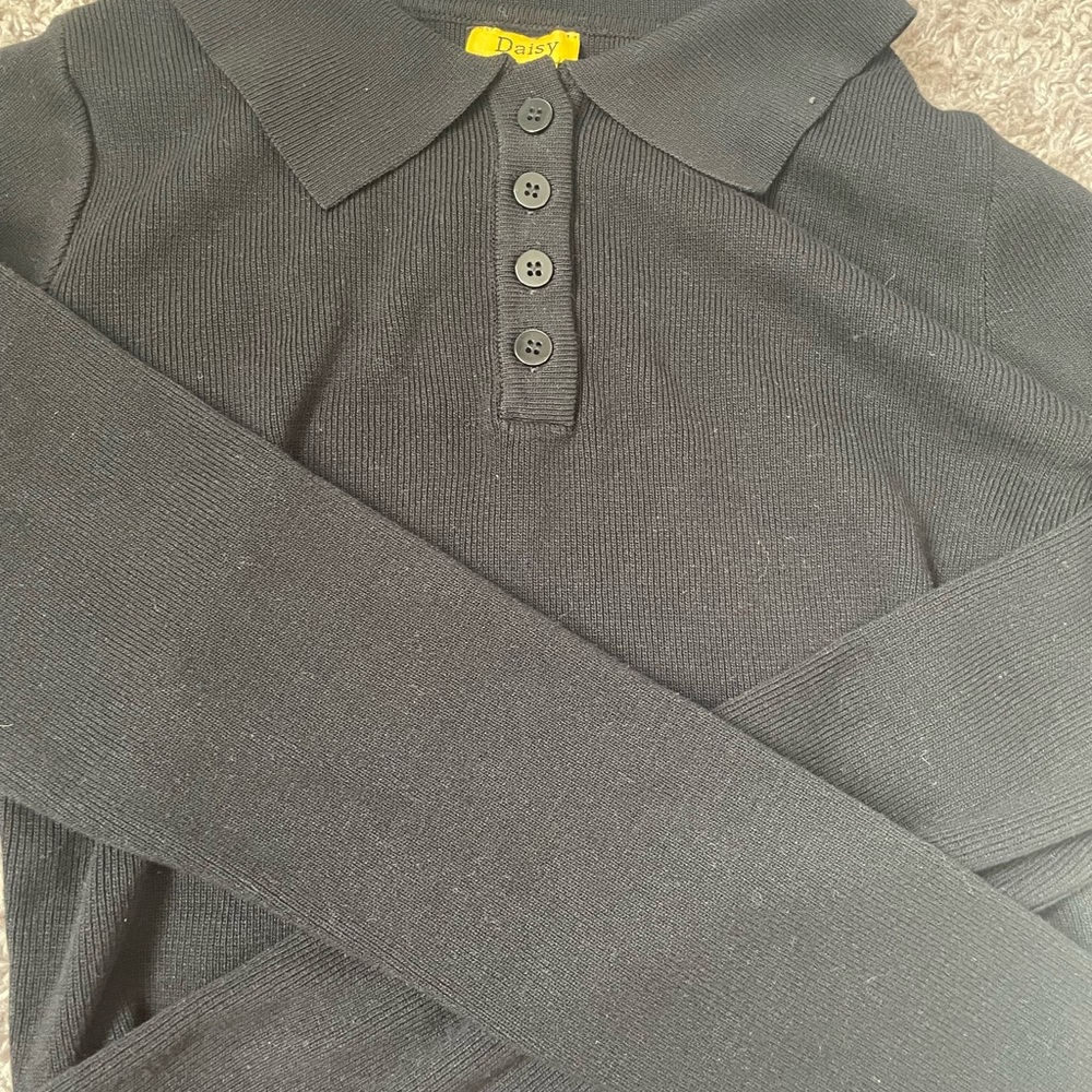 Daisy Black Button-Up Sweater
